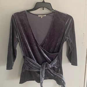 Gray/silver Velvet Wrap Top from Express
